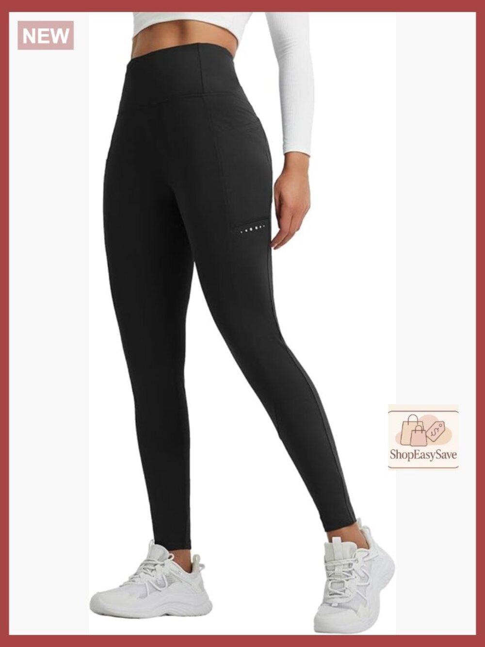 Fleece Lined Leggings High Waisted Winter Warm Tights with Cross Pockets